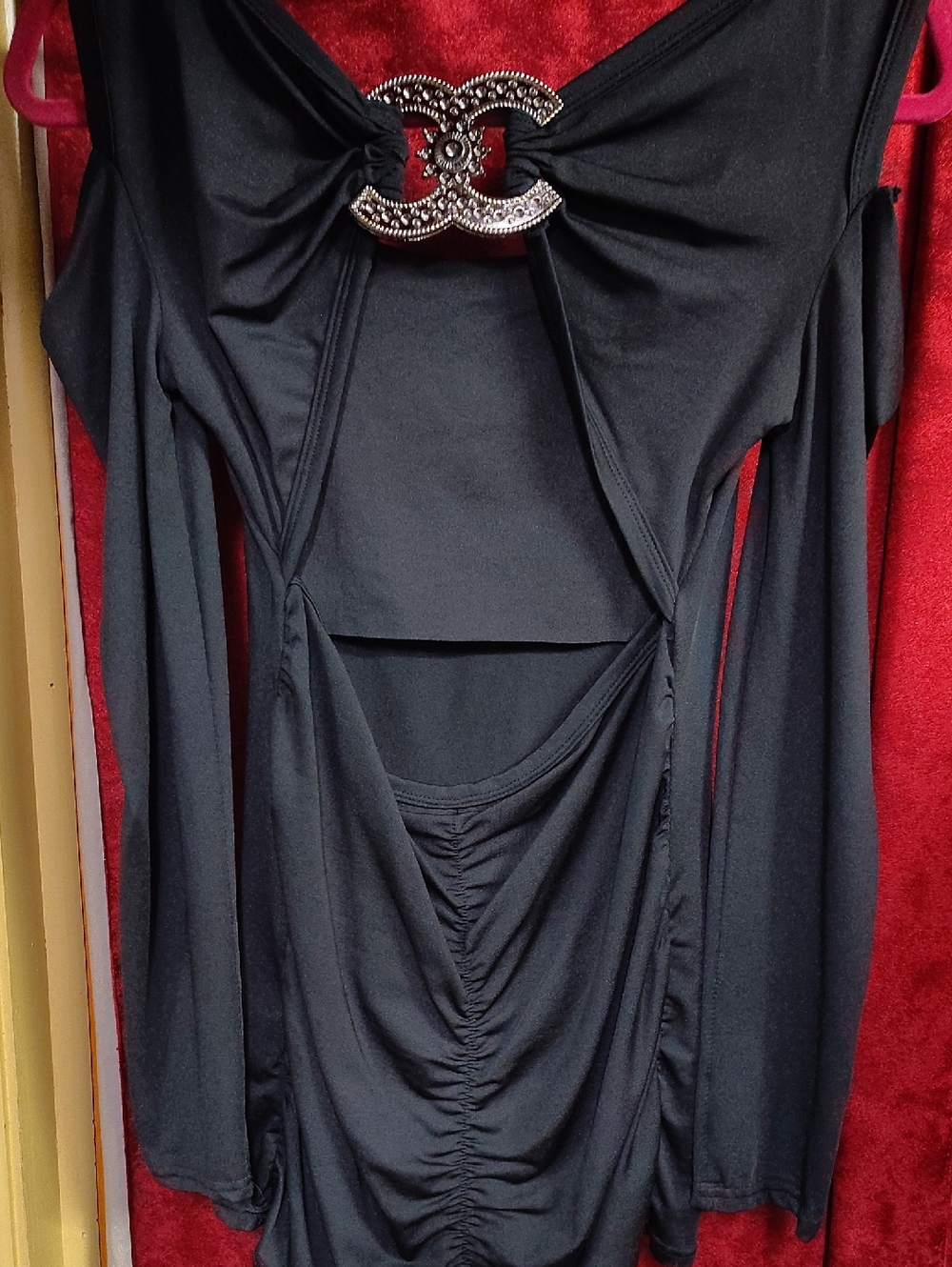 Decree Black Mini Dress with Jeweled Buckle Accent